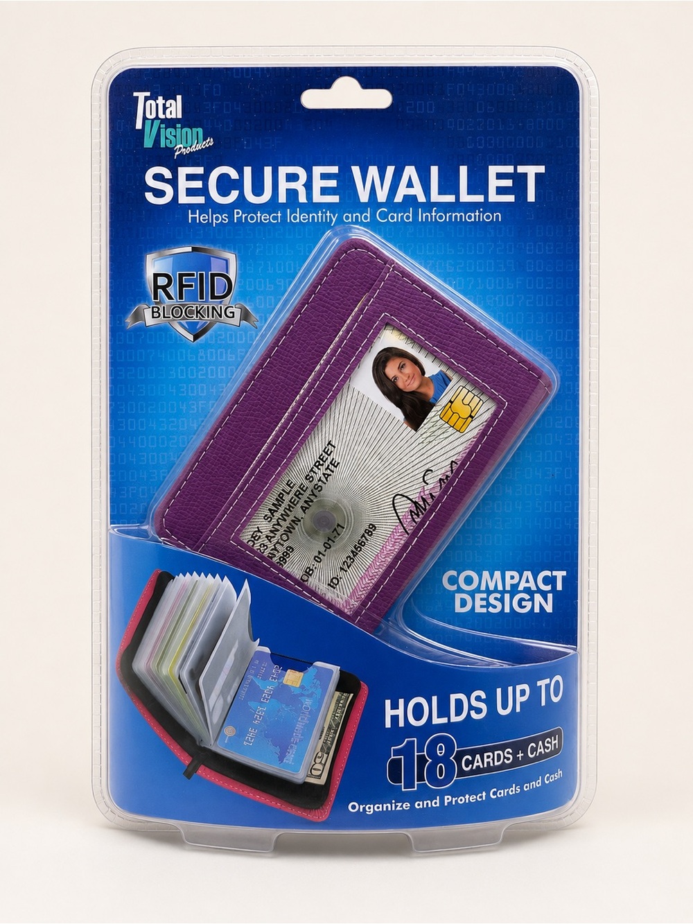 Total Vision Secure Wallet RFID Blocking Compact Card Holder Purple